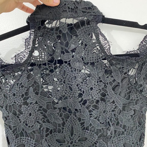 Black Cold Shoulder Lace Bodycon Dress - Picture 2 of 7